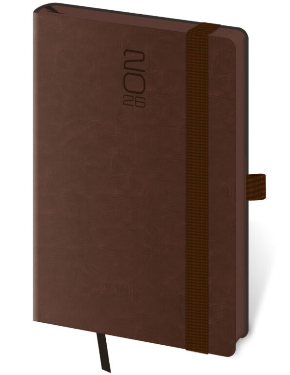 SOFT (ekologické desky) - Kapesní diář Memory tmavě hnědý s gumičkou