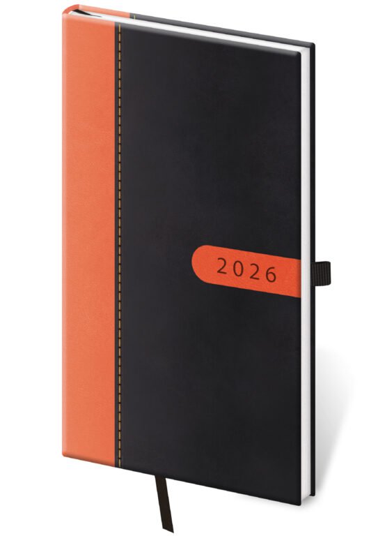 Kapesní koženkové diáře - Kapesní diář Bora černo/oranžový