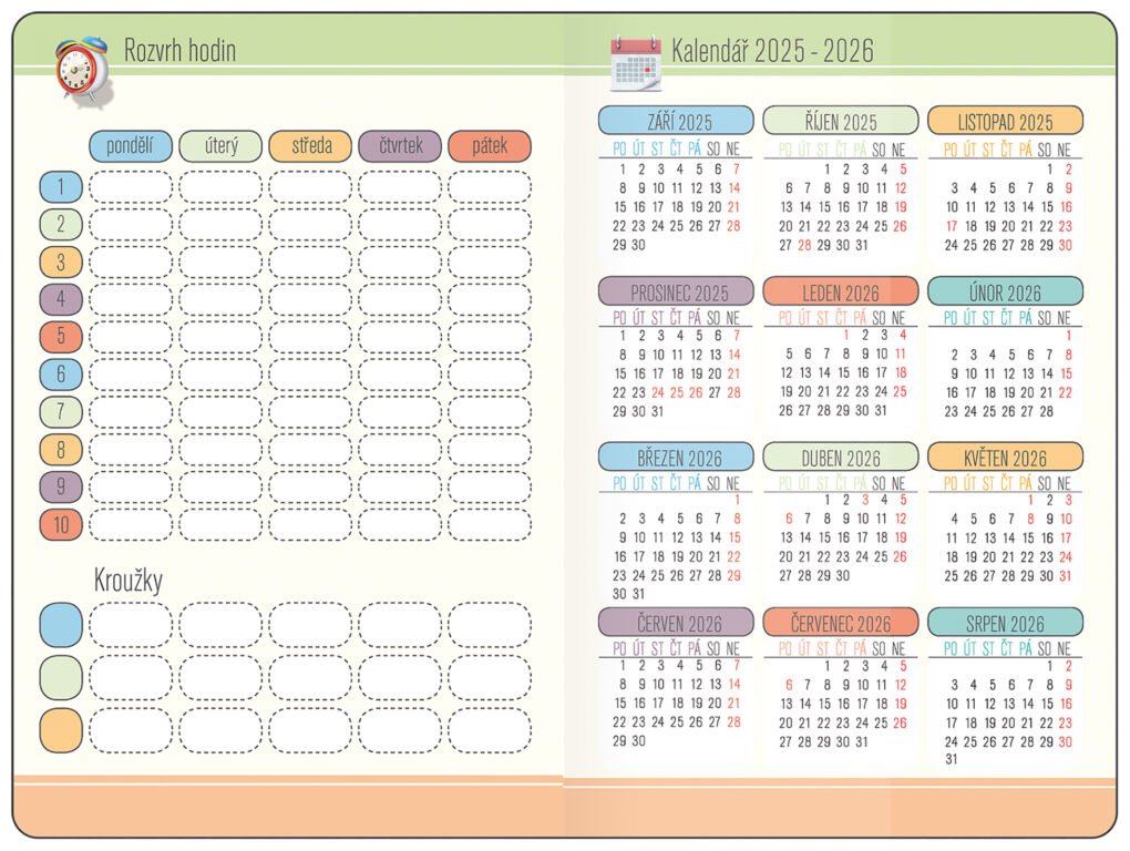 ŚKOLNÍ / STUDENTSKÝ DIÁŘ - Školní diář STUDENT Pinky 2025/26 - české kalendárium