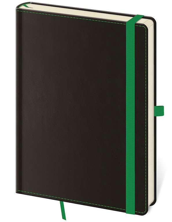 Zápisníky s gumičkou - Tečkovaný zápisník Black Green L (čtverečkovaný)
