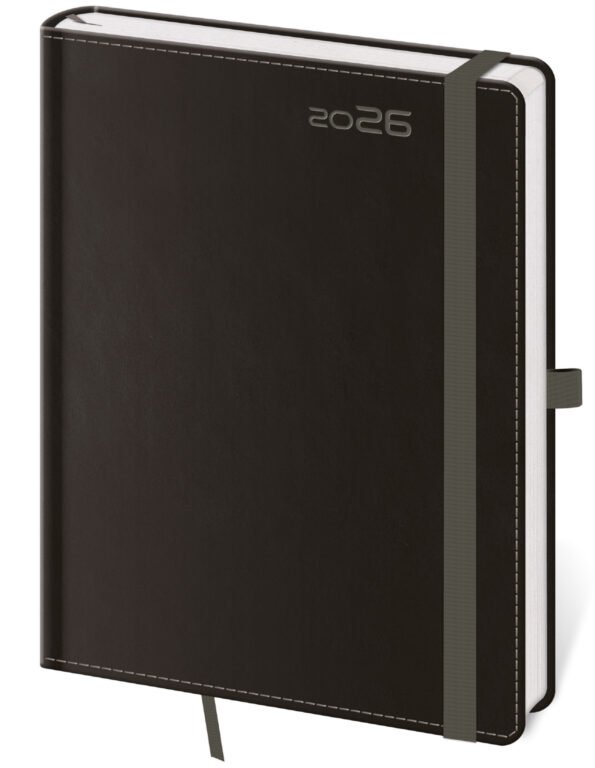 SOFT (ekologické desky) - Týdenní diář A5 Double Black s poutkem