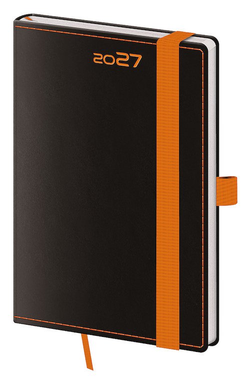 Kapesní diář A6 Black Orange s poutkem