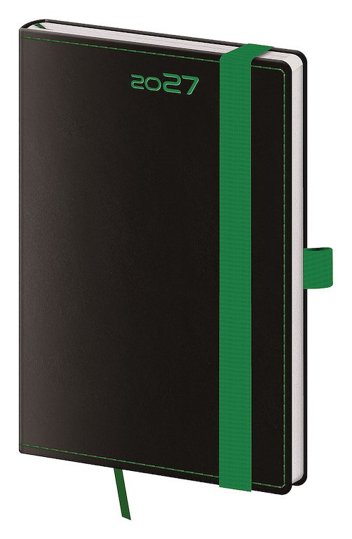FLIP (s vyměnitelnou náplní) - Kapesní diář A6 Black Green s poutkem