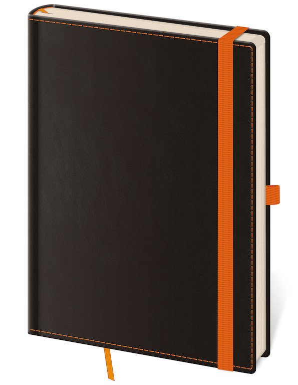 Zápisníky s gumičkou - Linkovaný zápisník Black Orange L