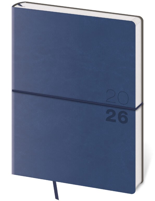 SOFT (ekologické desky) - Týdenní diář B6 Flexio tmavě modrý s gumičkou