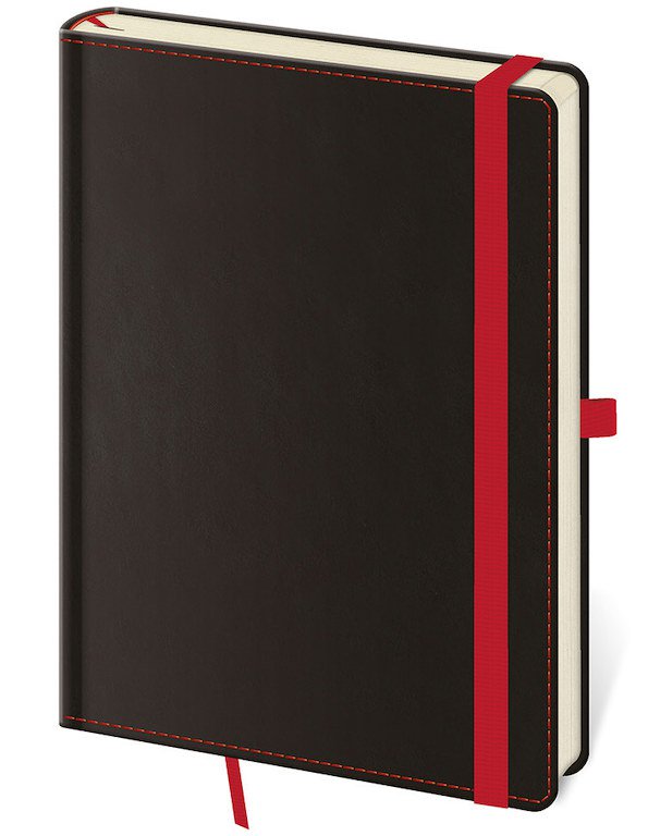 Zápisníky s gumičkou - Linkovaný zápisník Black Red L