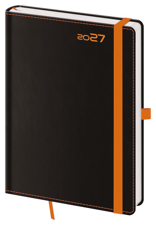 FLIP (s vyměnitelnou náplní) - Denní diář A5 Black Orange s poutkem
