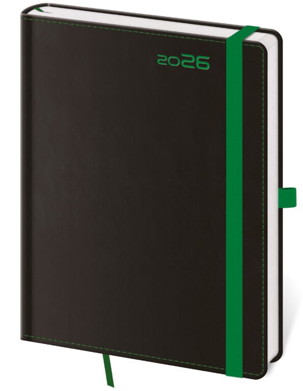 SOFT (ekologické desky) - Týdenní diář A5 Black Green s poutkem