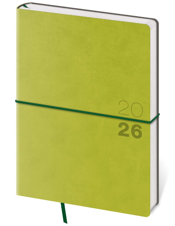 SOFT (ekologické desky) - Denní diář A5 Flexio zelený s gumičkou