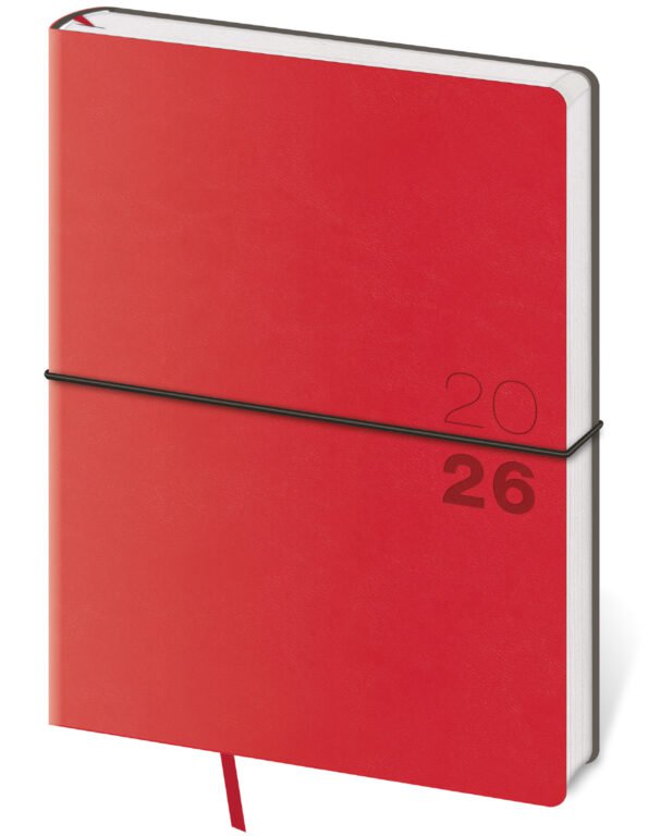 SOFT (ekologické desky) - Týdenní diář B6 Flexio červený s gumičkou