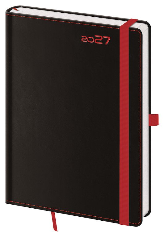 Denní diář A5 Black Red s poutkem