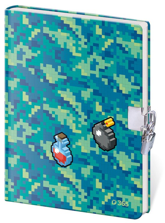 Zápisníky s gumičkou - Památník 12,5 x 18 cm se zámkem - Pixel Quest