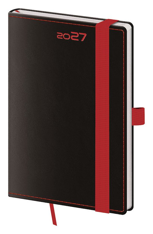 Kapesní diář A6 Black Red s poutkem