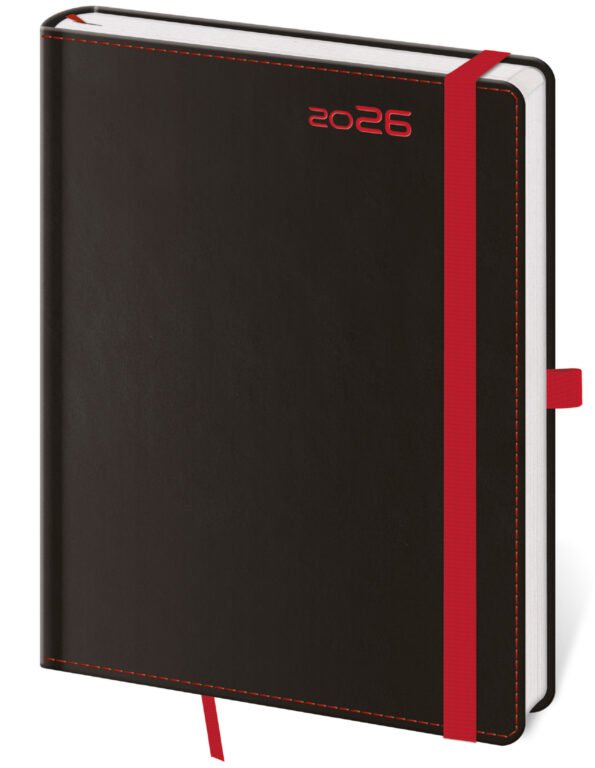 SOFT (ekologické desky) - Denní diář A5 Black Red s poutkem