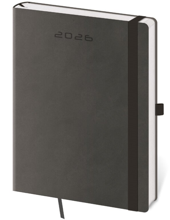 SOFT (ekologické desky) - Týdenní diář B6 Flexies tmavě šedý s poutkem