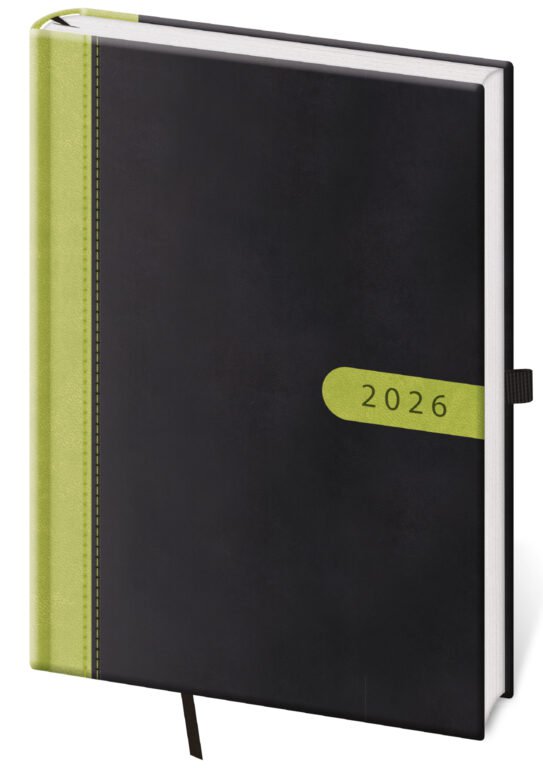 Diáře 2026, plánovací diáře - Denní diář A5 Bora černo/zelený