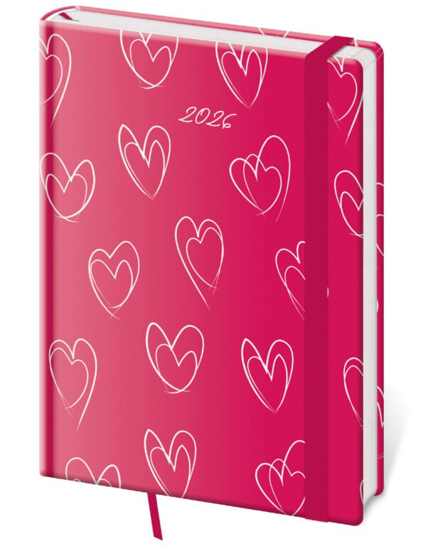 SOFT (ekologické desky) - Denní diář A5 Vario Hearts s gumičkou