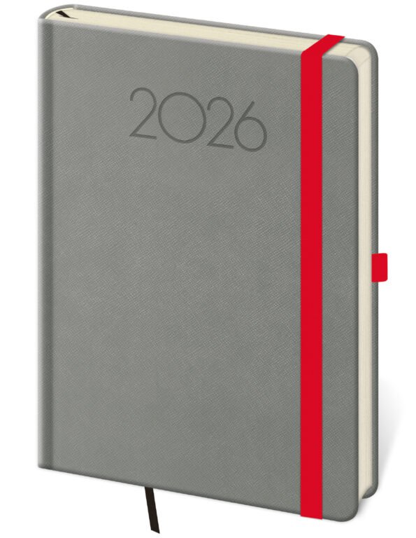 SOFT (ekologické desky) - Denní diář A5 New Praga tmavě šedý s gumičkou