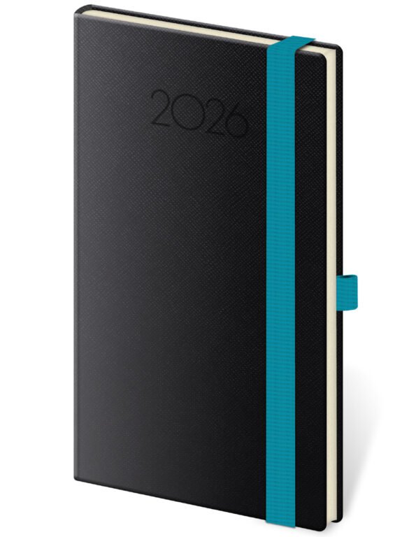 SOFT (ekologické desky) - Kapesní diář New Praga černý s gumičkou