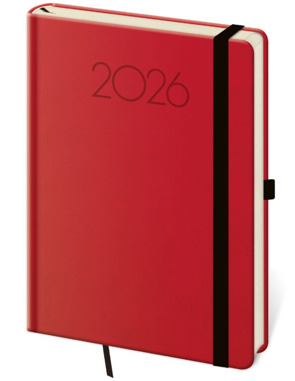 SOFT (ekologické desky) - Týdenní diář A5 New Praga červený s gumičkou