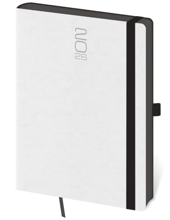 Týdenní diář A5 Memory bílý s gumičkou