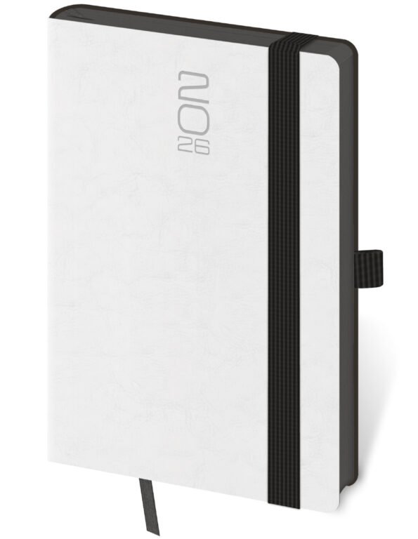 Diáře 2026, plánovací diáře - Kapesní diář Memory bílý s gumičkou