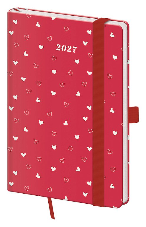 Kapesní diář A6 Vario Hearts s gumičkou