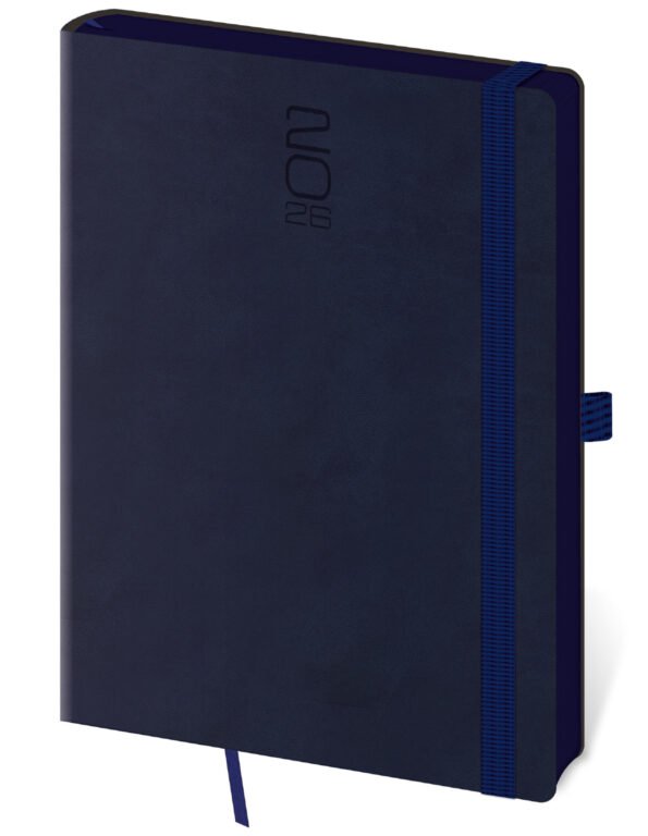 SOFT (ekologické desky) - Denní diář A5 Memory tmavě modrý s gumičkou