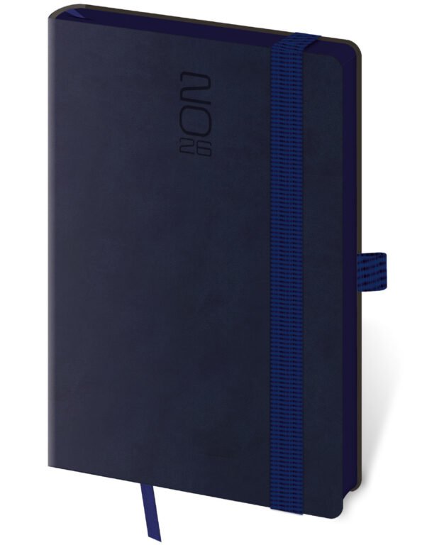 SOFT (ekologické desky) - Kapesní diář Memory tmavě modrý s gumičkou