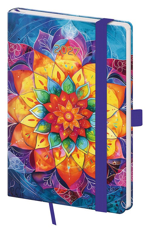 FLIP (s vyměnitelnou náplní) - Kapesní diář A6 Vario Mandala s gumičkou
